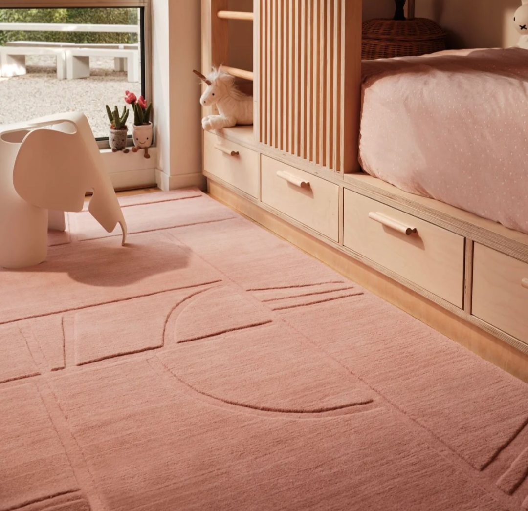 Blush Pink Geometric Area Rug – Modern Minimalist Textured Carpet for Living Room, Bedroom & Office Décor