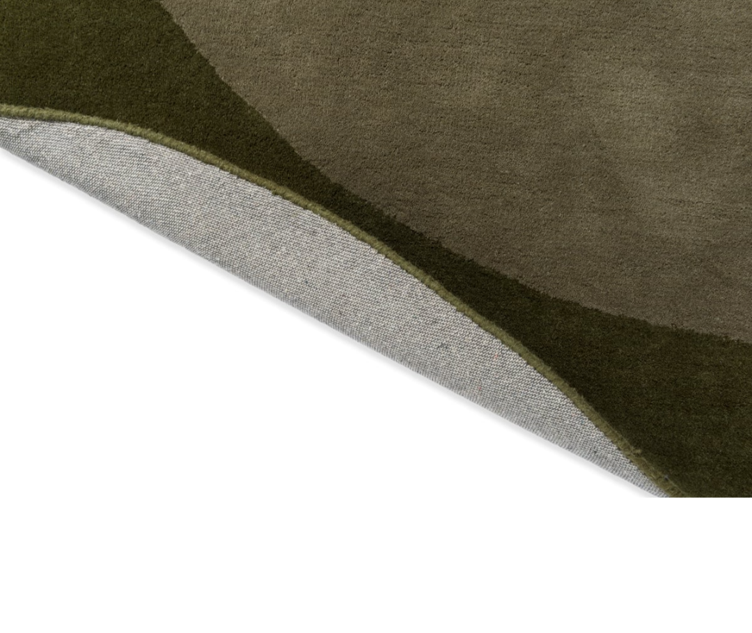 Organic Modern Overlapping Shapes Area Rug – Earthy Green & Brown Abstract Design for Contemporary Living Spaces