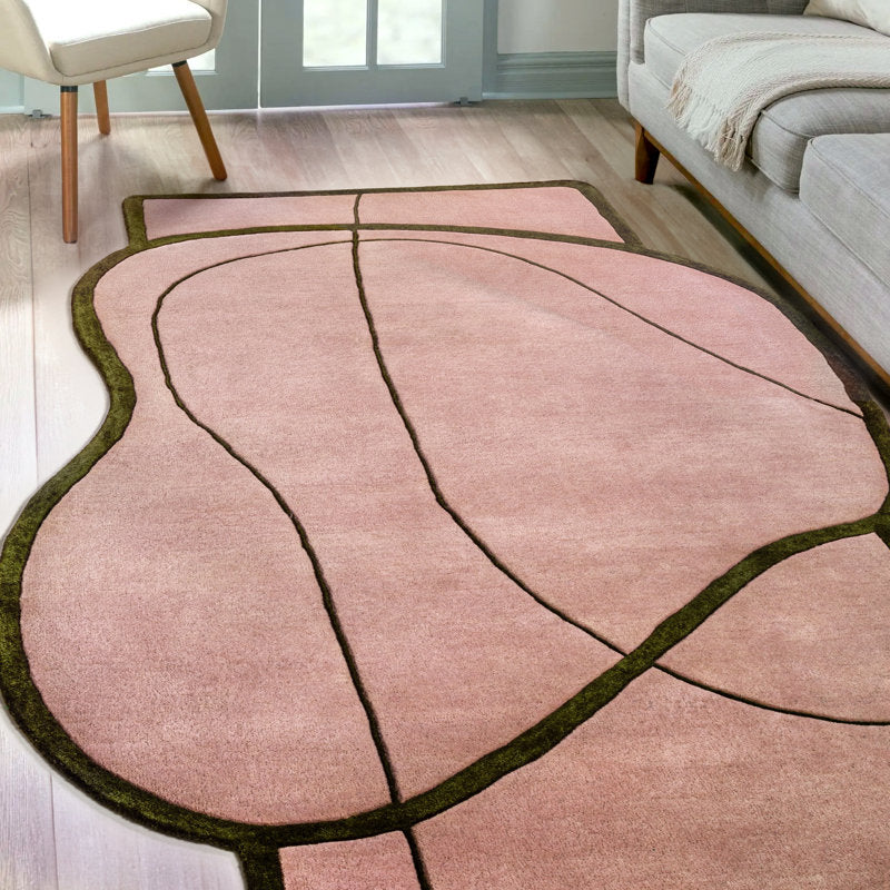 Pink Abstract Irregular Rug – Modern Hand-Tufted Carpet for Living Room or Bedroom