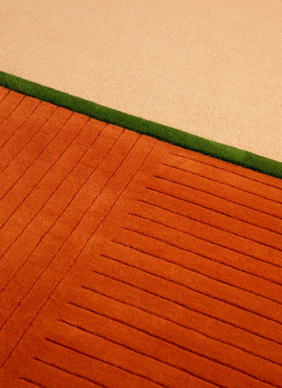 Minimalist Modern Wool Rug – Beige, Terracotta & Green Hand-Tufted Design with Textured Stripes for Living Room & Office Décor