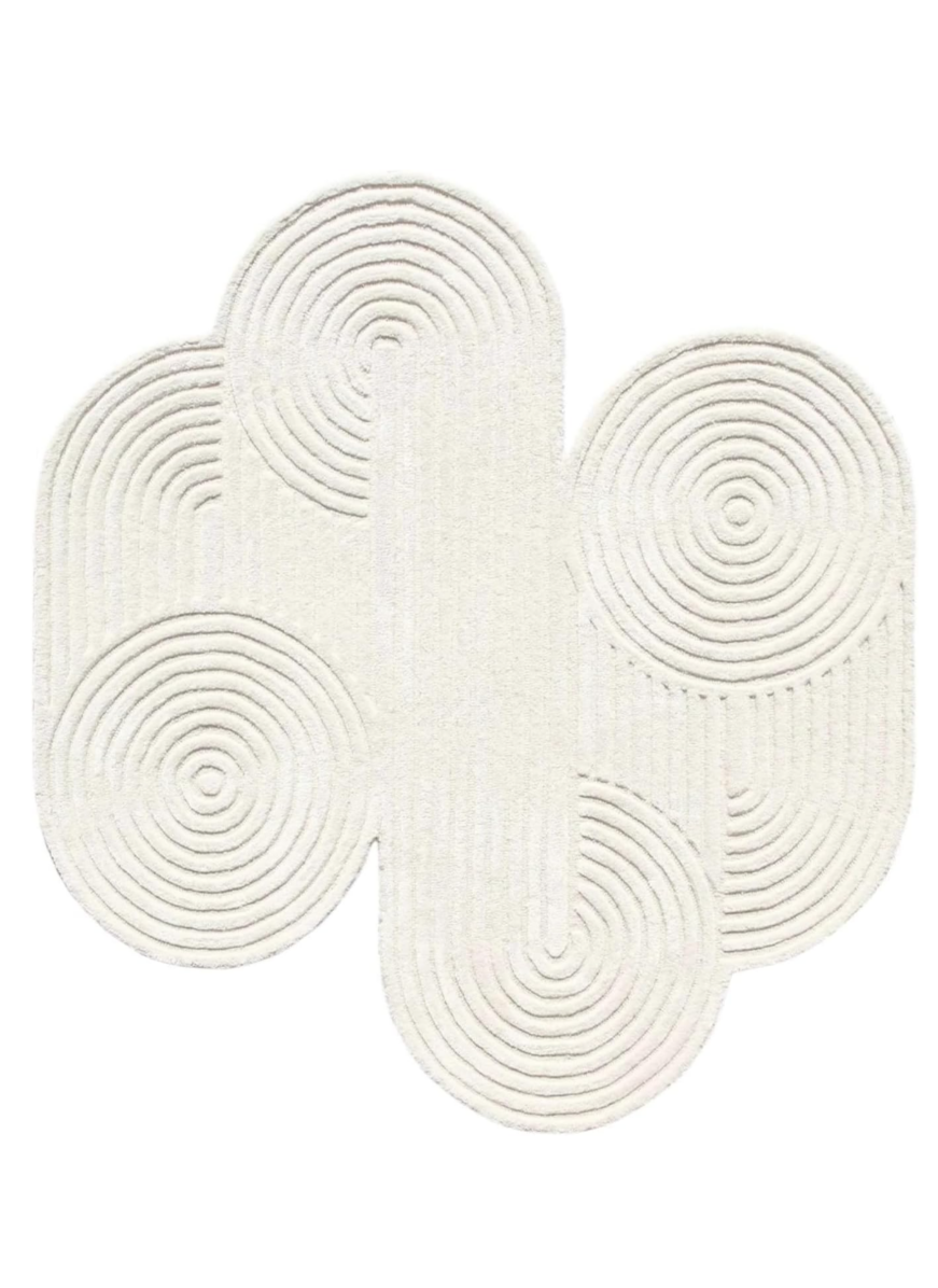 Modern White Tufted Cloud Rug – Handmade Geometric Floor Mat for Living Room & Bedroom Decor