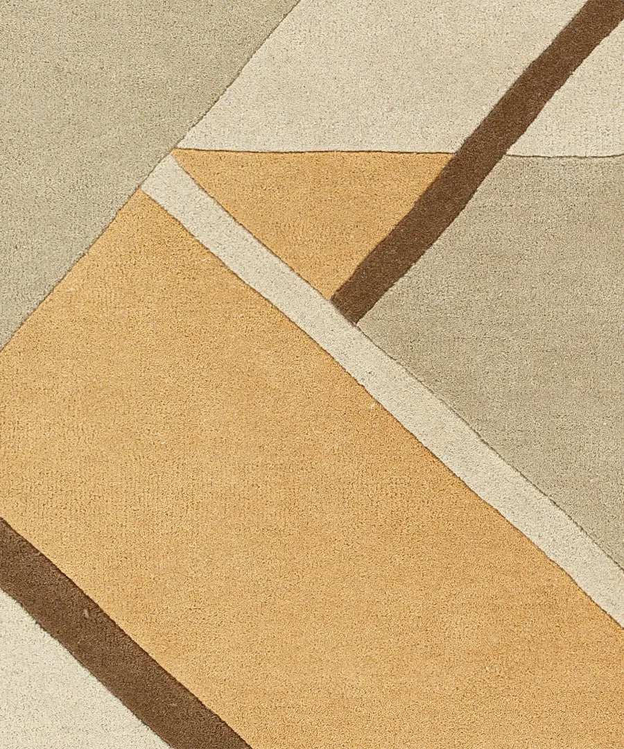 Modern Geometric Area Rug – Yellow, Beige & Brown Abstract Carpet for Living Room, Bedroom & Office Decor