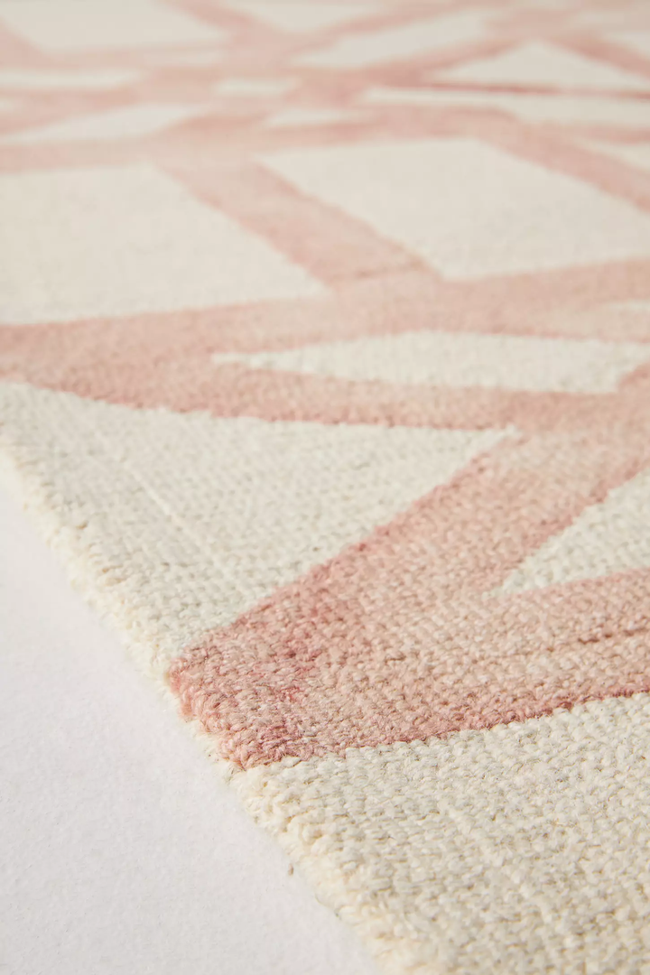 Blush Pink Geometric Hand Tufted Wool Area Rug – Modern Abstract Ivory Carpet for Living Room, Bedroom, Nursery – Handmade Contemporary Luxury Floor Rug – Custom Sizes Available