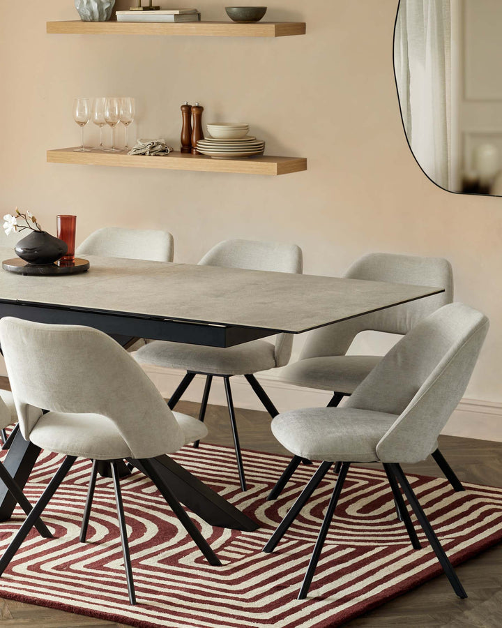 Modern Abstract Line Art Area Rug – Hand-Tufted Wool Burgundy Red & Ivory Geometric Carpet for Living Room, Bedroom, Office & Home Interior Decor