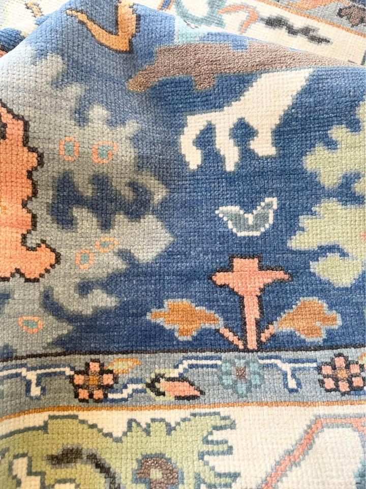 Hand Knotted Oushak Rug – Vintage Turkish Style Wool Area Rug, Soft Neutral Tones, Luxury Artisan Carpet