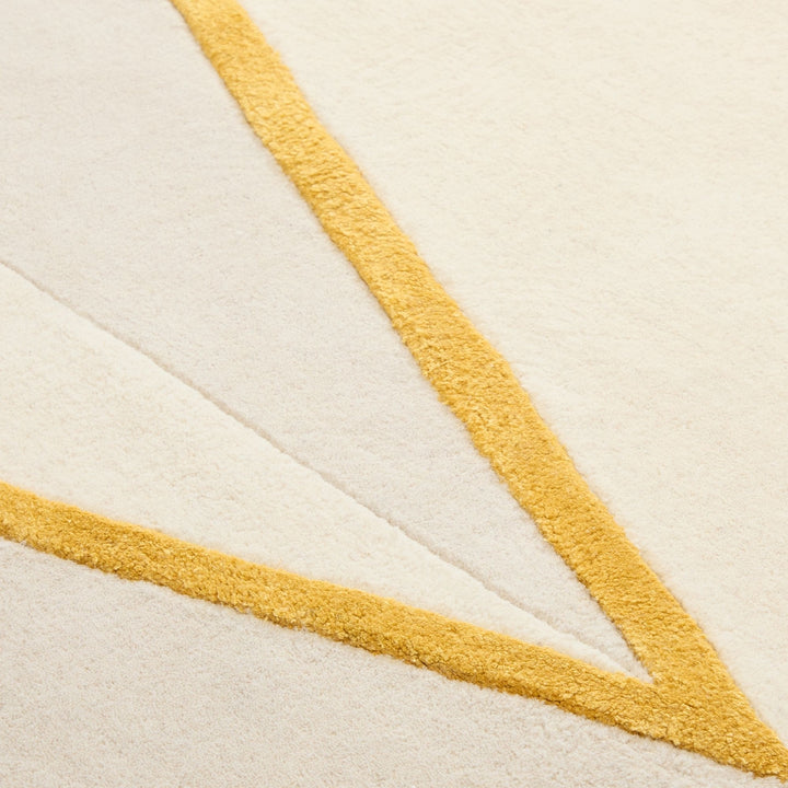 Modern Geometric Hand-Tufted Rug | Ivory & Beige Carpet with Yellow Line Accents | Contemporary Living Room & Bedroom Decor