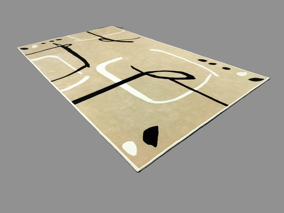 Modern Beige Abstract Area Rug – Minimalist Geometric Black & White Line Design, Soft Hand-Tufted Carpet for Living Room, Bedroom & Office Décor