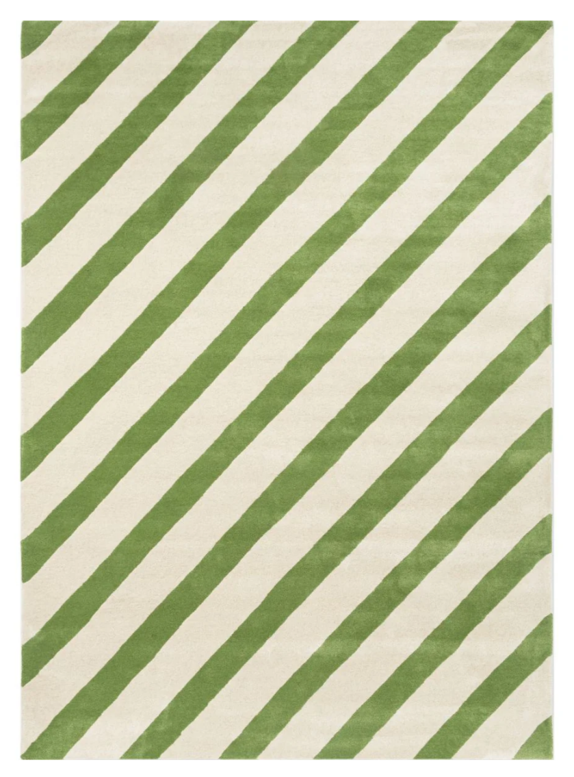 Modern Green Striped Area Rug – Hand Tufted Ivory & Green Diagonal Pattern Carpet for Living Room, Bedroom & Contemporary Home Décor