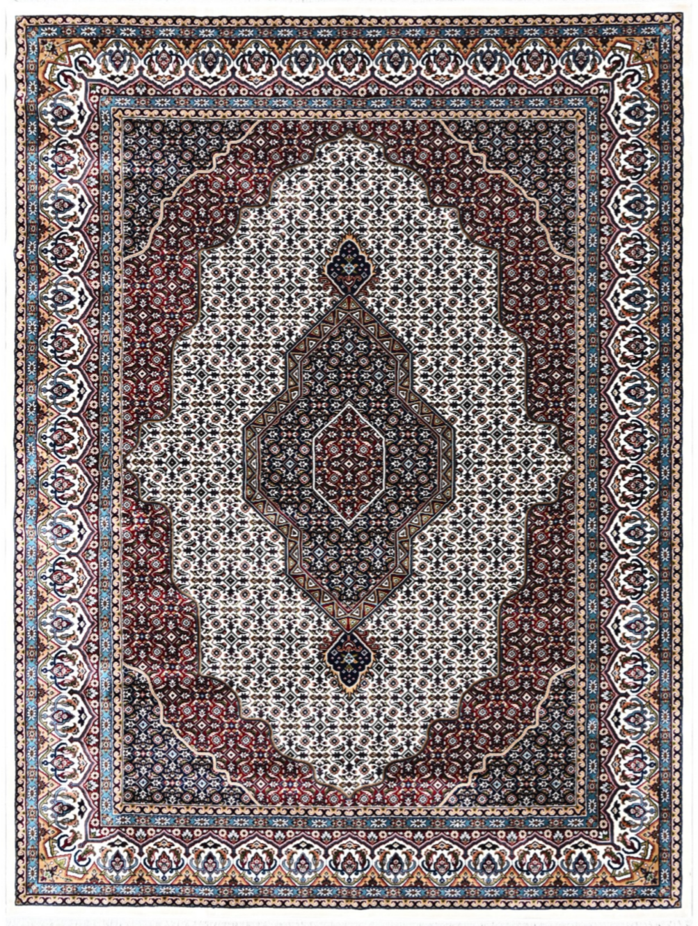 Luxury Persian Silk Area Rug – Ivory Field with Classic Medallion Design & Rich Red Border