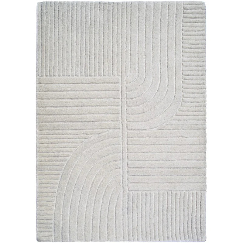 Modern Hand-Tufted Geometric Wool Rug – Minimalist Textured Area Carpet for Living Room & Bedroom Décor
