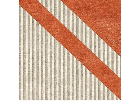 Modern Geometric Orange & Cream Area Rug – Hand Tufted Striped Diamond Pattern Carpet for Living Room, Bedroom & Contemporary Home Décor
