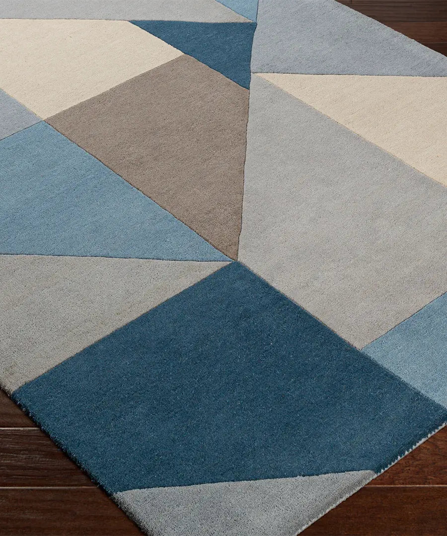 Geometric Abstract Area Rug – Blue, Beige & Gray Modern Carpet for Living Room, Bedroom & Office Decor