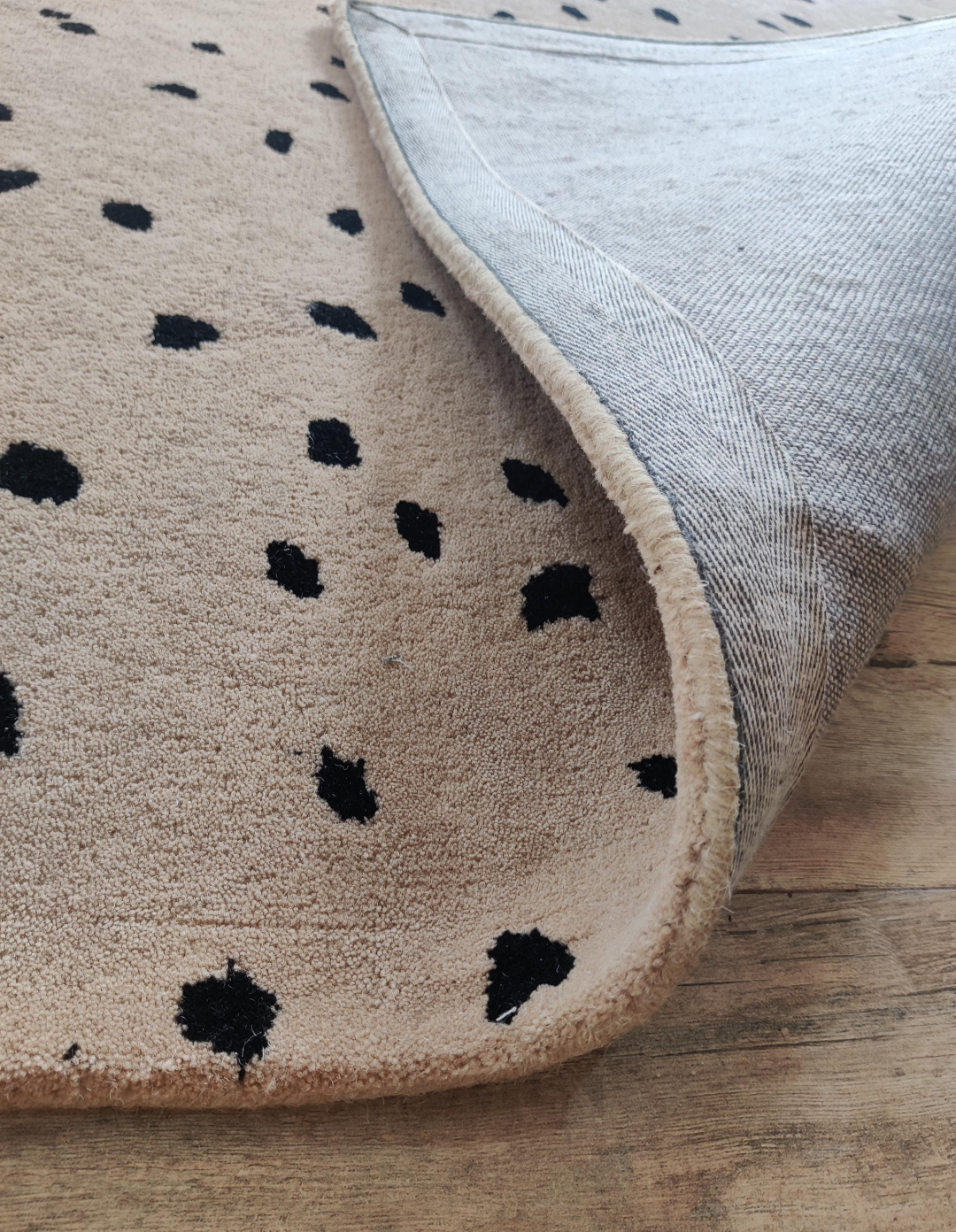 Beige Dalmatian Print Rug with Black Spots | Modern Handmade Wool Carpet for Living Room, Bedroom & Home Décor