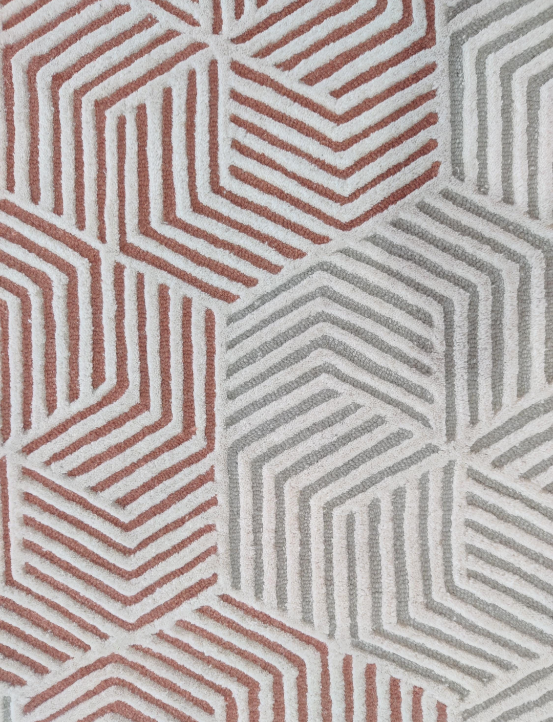 Handmade Geometric Wool Rug | Modern 3D Cube Pattern Area Carpet | Orange & Grey Contemporary Floor Rug for Living Room, Bedroom & Office