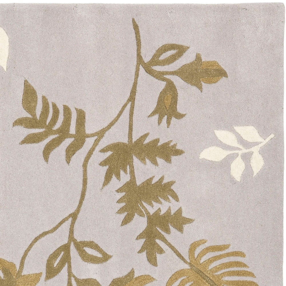 Light Grey Floral Area Rug – Elegant Botanical Leaf Pattern in Beige & White – Soft Hand-Tufted Carpet for Living Room, Bedroom & Modern Home Décor