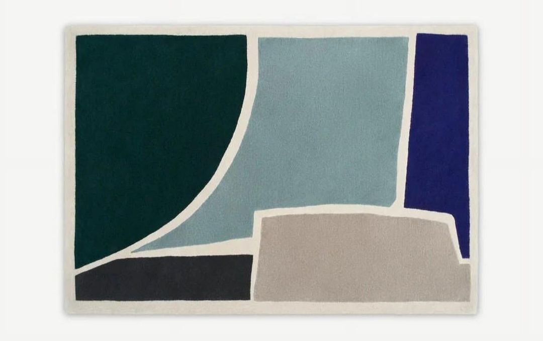 Modern Blue White Geometric Wool Area Rug | Hand-Tufted Carpet