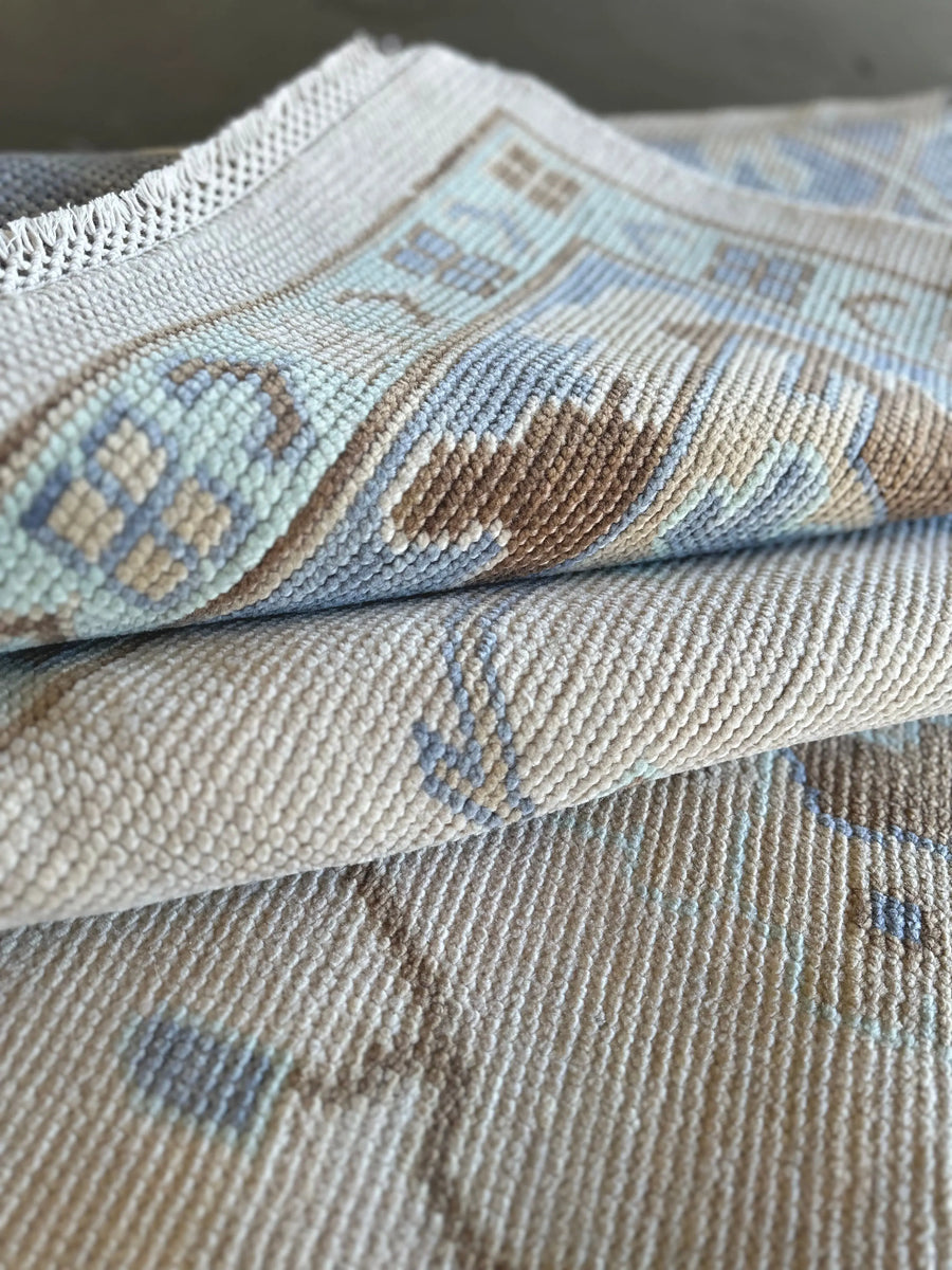 Hand Knotted Oushak Rug – Vintage Turkish Style Carpet | Soft Pastel Oriental Area Rug for Living Room