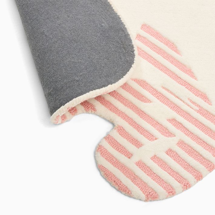 Whimsical Bow Hand-Tufted Rug | Pink & White Striped Border Accent Carpet | Playful Modern Area Rug for Nursery, Kids Room & Living Space