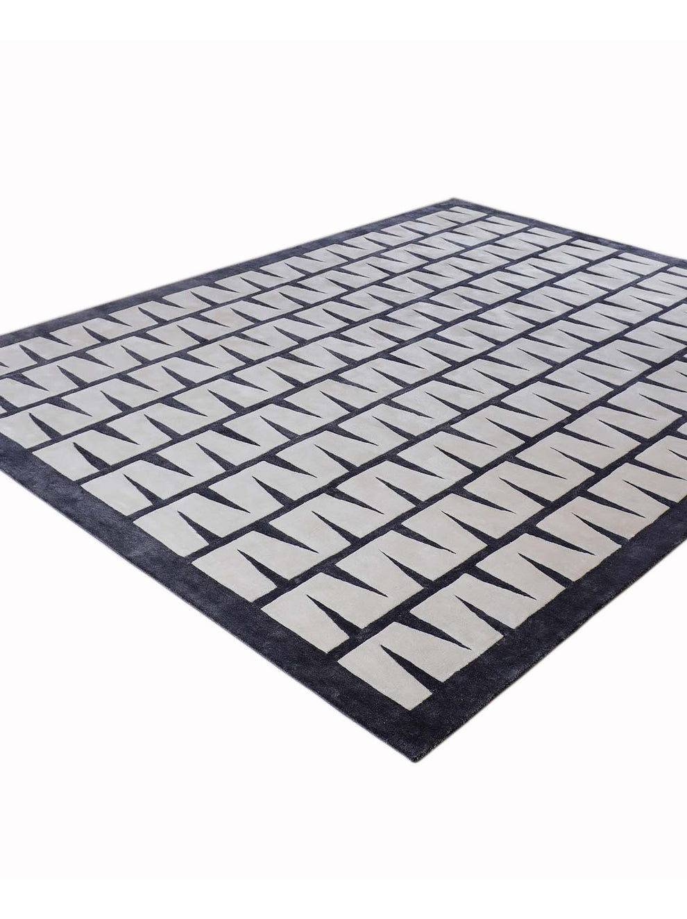 Modern Geometric Hand-Knotted Wool Rug | Black & Ivory Contemporary Area Carpet | Minimalist Handmade Living Room & Bedroom Decor