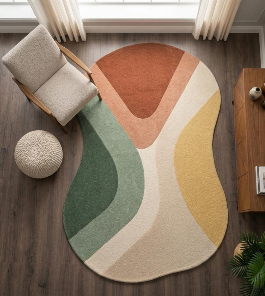 Abstract Irregular Hand Tufted Rug, Modern Organic Shape Wool Carpet, Scandinavian Minimalist Area Rug, Mid Century Contemporary Living Room Decor, Custom Artistic Tufted Rug