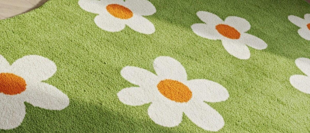 Green Daisy Shaped Area Rug for Bedroom – Soft Floral Carpet for Kids & Adults – Cute Flower Design Home Decor
