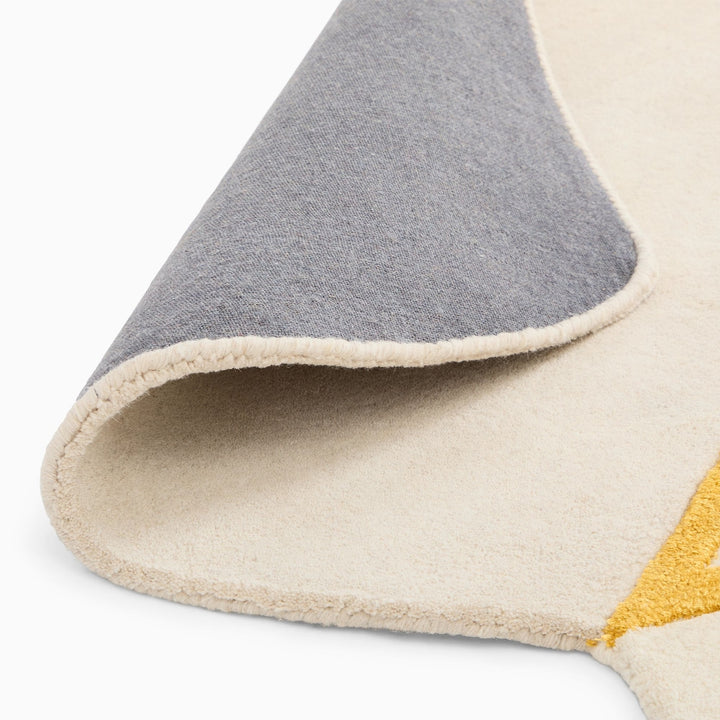 Modern Geometric Hand-Tufted Rug | Ivory & Beige Carpet with Yellow Line Accents | Contemporary Living Room & Bedroom Decor