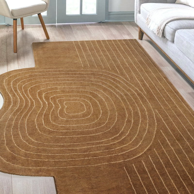 Modern Irregular Brown Area Rug – Topographic Contour Design Carpet for Living Room, Bedroom & Office – Geometric Neutral Earth Tone Decor
