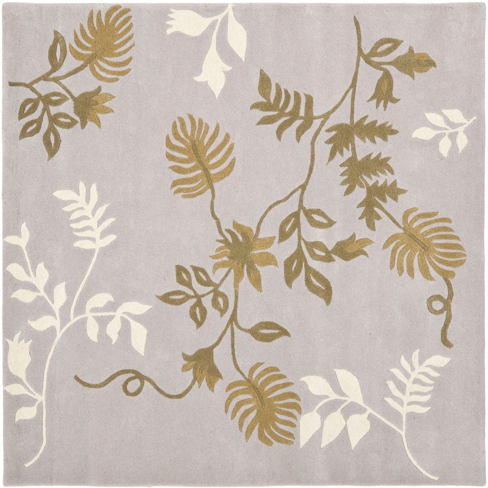 Light Grey Floral Area Rug – Elegant Botanical Leaf Pattern in Beige & White – Soft Hand-Tufted Carpet for Living Room, Bedroom & Modern Home Décor