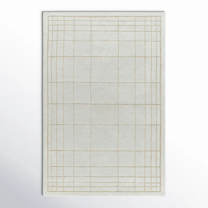 Chic Hand-Tufted Ivory Wool Rug | Delicate Grid Pattern for Minimalist & Modern Interiors