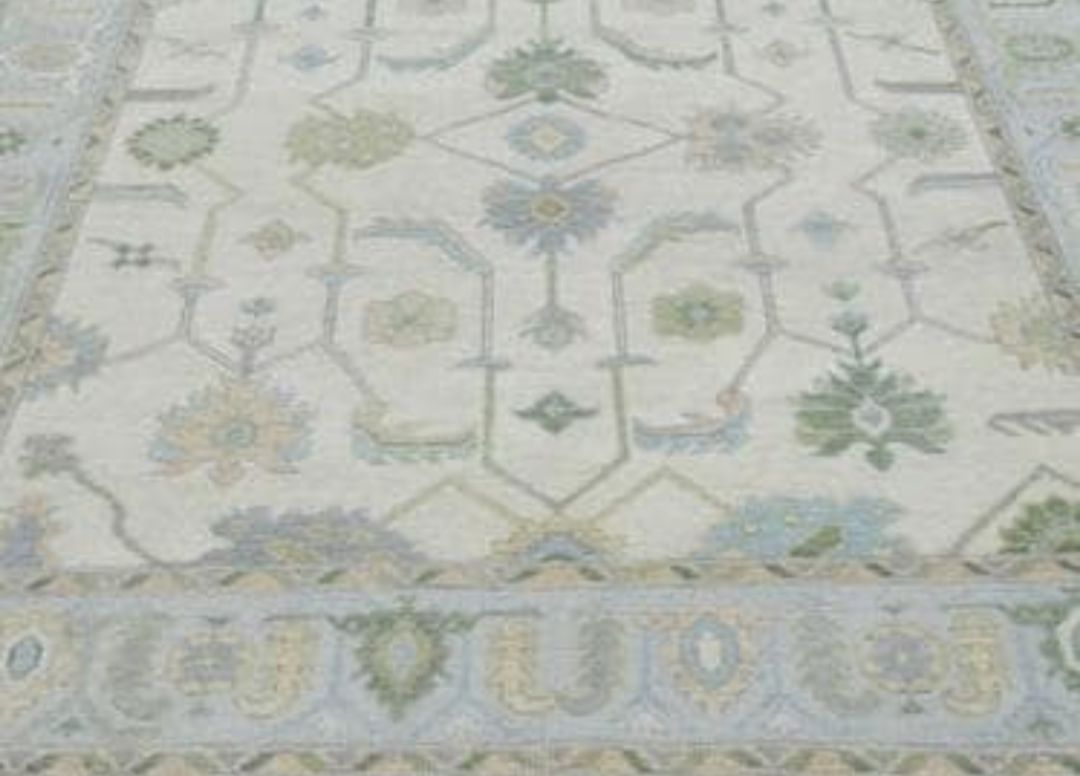Handmade Light Blue Oushak Rug – Soft Wool Vintage Turkish Design | Traditional Oriental Area Carpet
