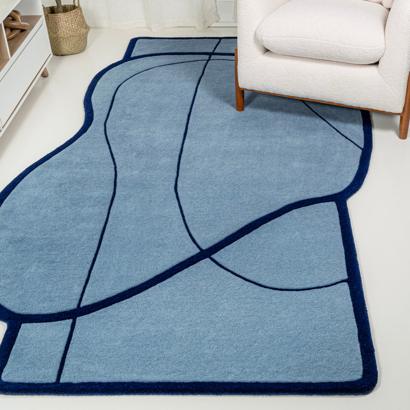 Blue Abstract Irregular Rug – Modern Hand-Tufted Area Carpet for Living Room & Bedroom