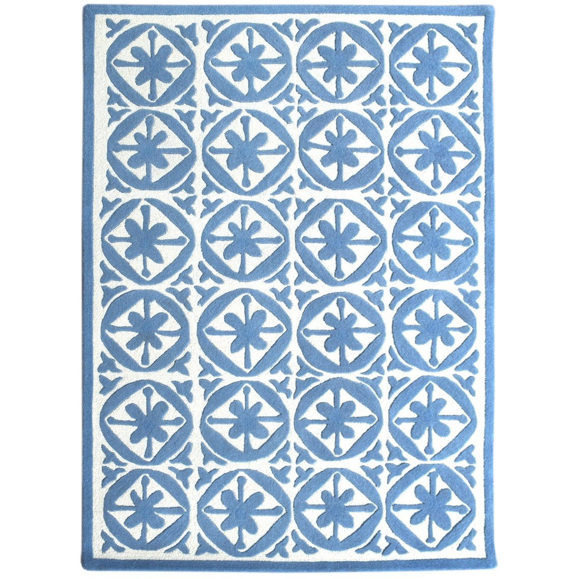 Handmade Blue & White Geometric Rug – Modern Moroccan Tile Design Carpet for Living Room, Bedroom & Home Décor