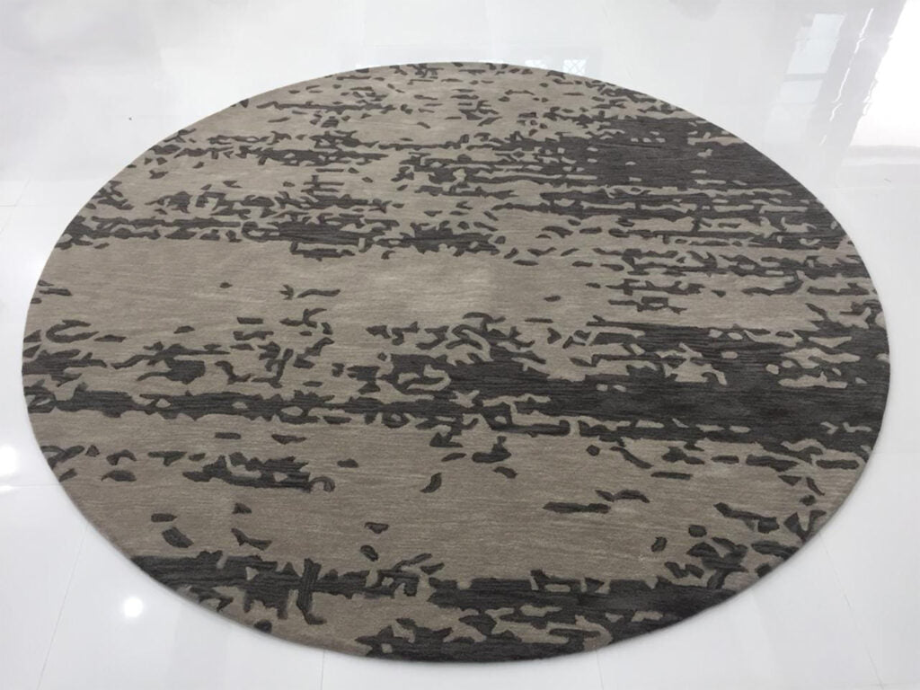 Modern Round Area Rug – Abstract Grey & Beige Pattern Carpet for Living Room, Bedroom, or Office – Soft & Durable Contemporary Floor Decor
