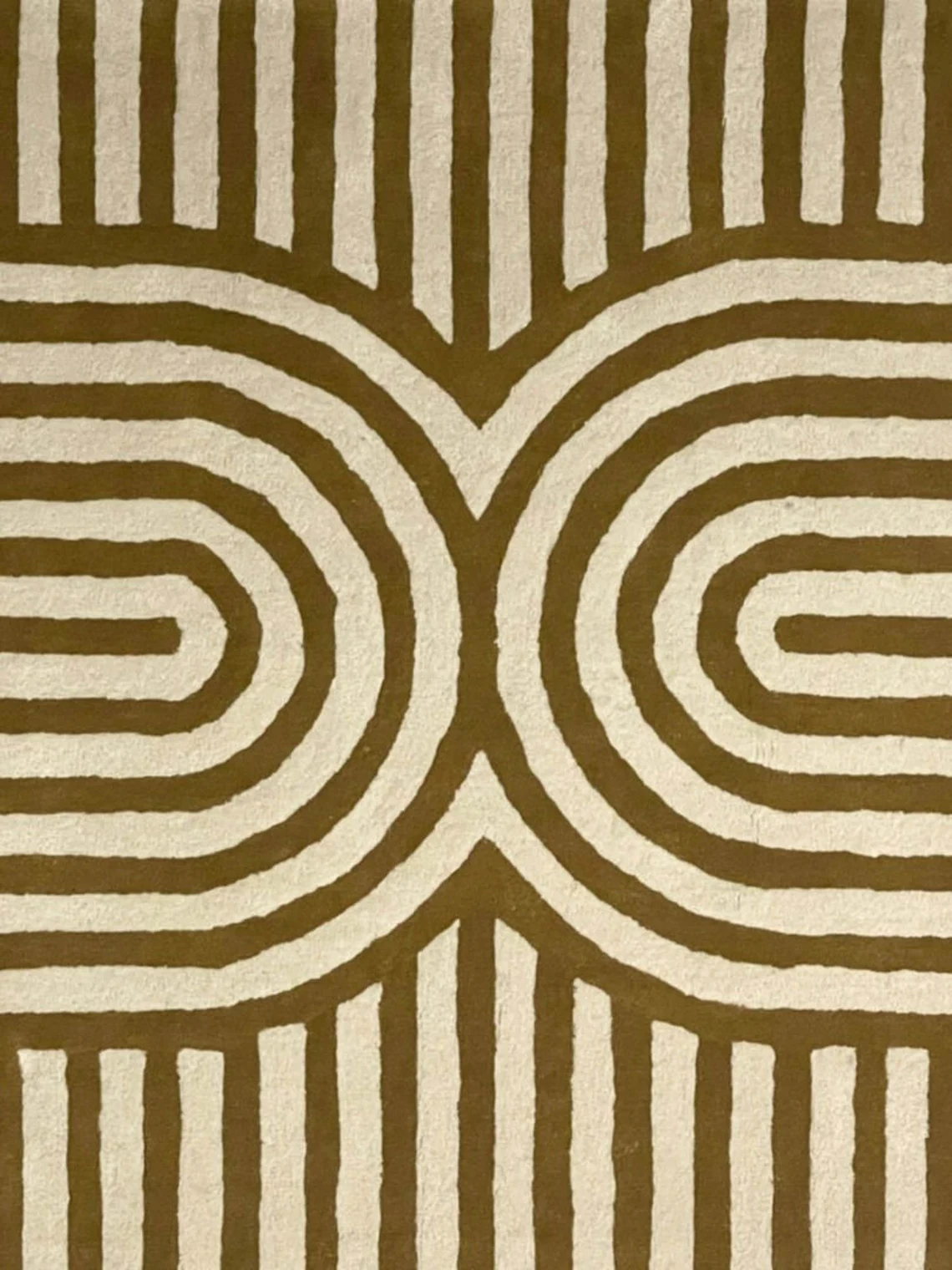 Modern Geometric Wool Rug – Hand-Tufted Mustard & Ivory Area Carpet