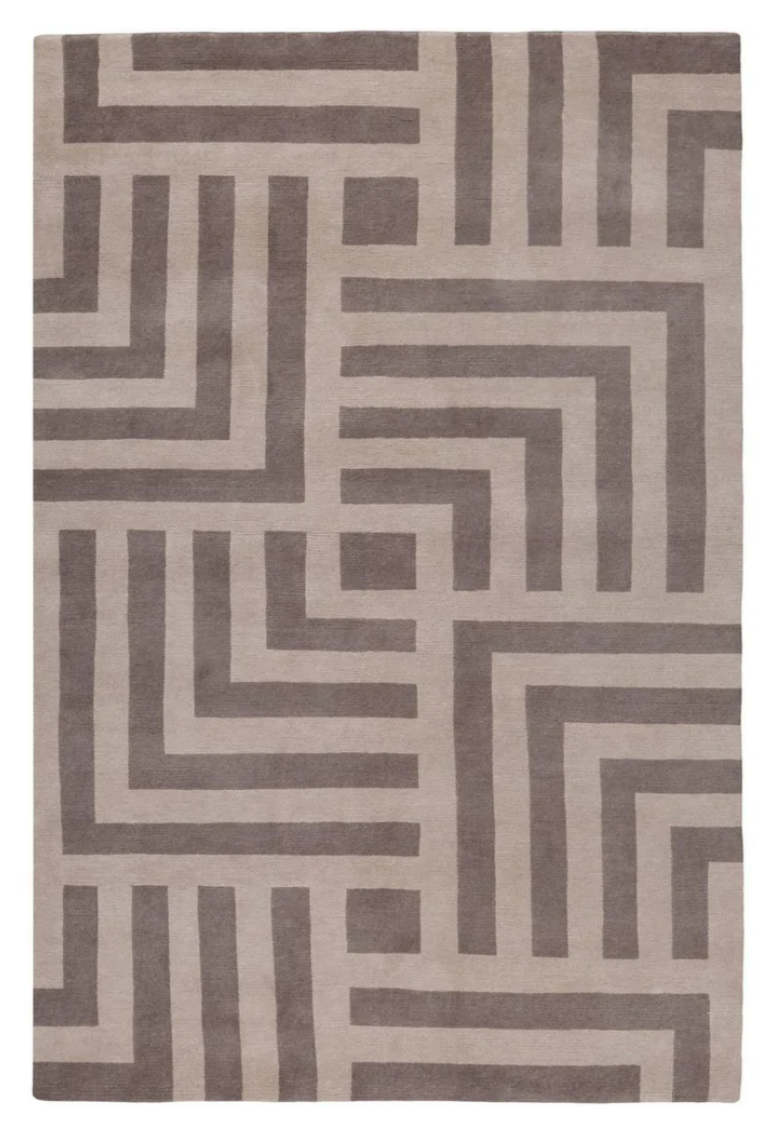 Modern Geometric Maze Pattern Area Rug – Neutral Gray & Beige Contemporary Carpet for Living Room, Bedroom & Office Décor