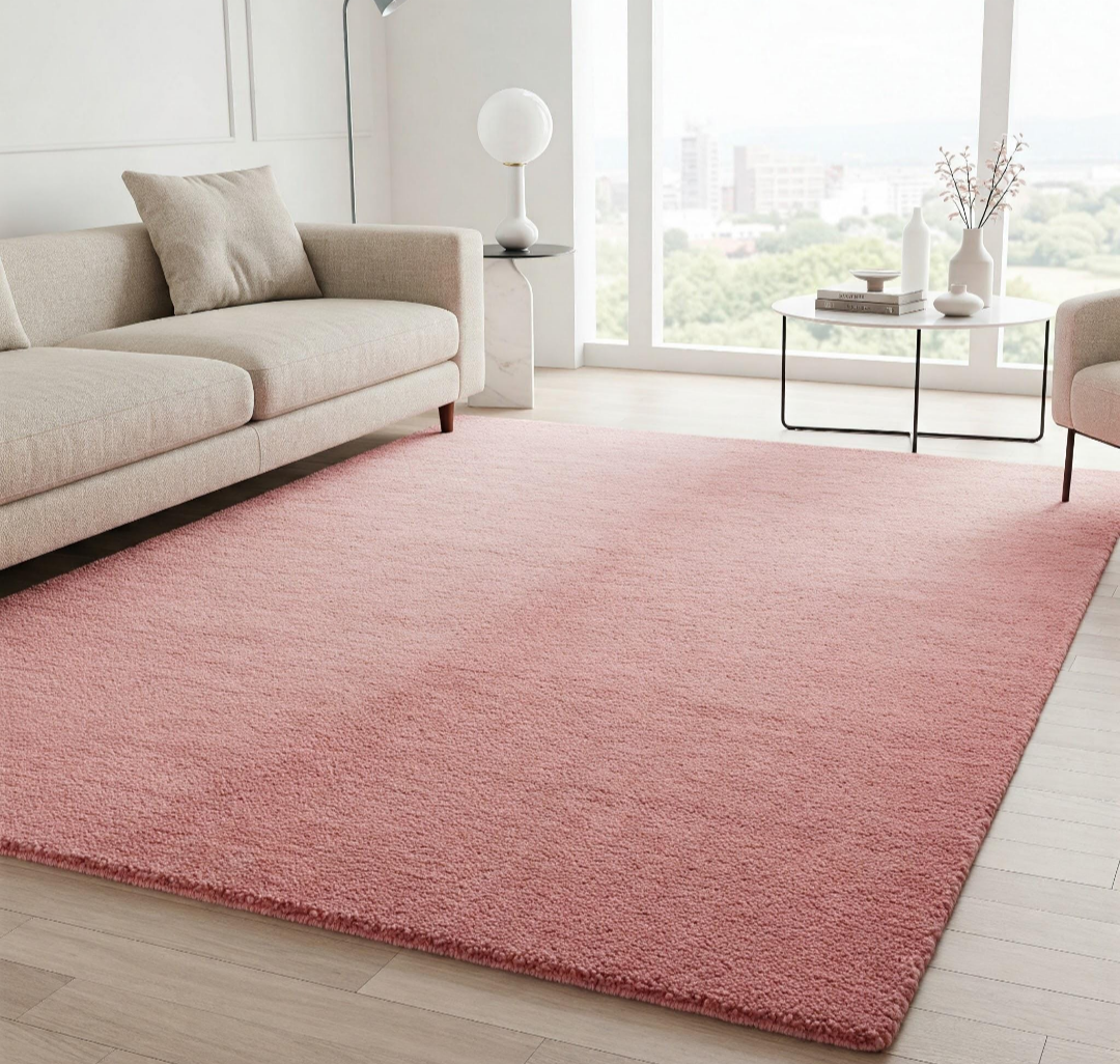 Blush Pink Area Rug Soft Modern Carpet for Living Room Bedroom Handwoven