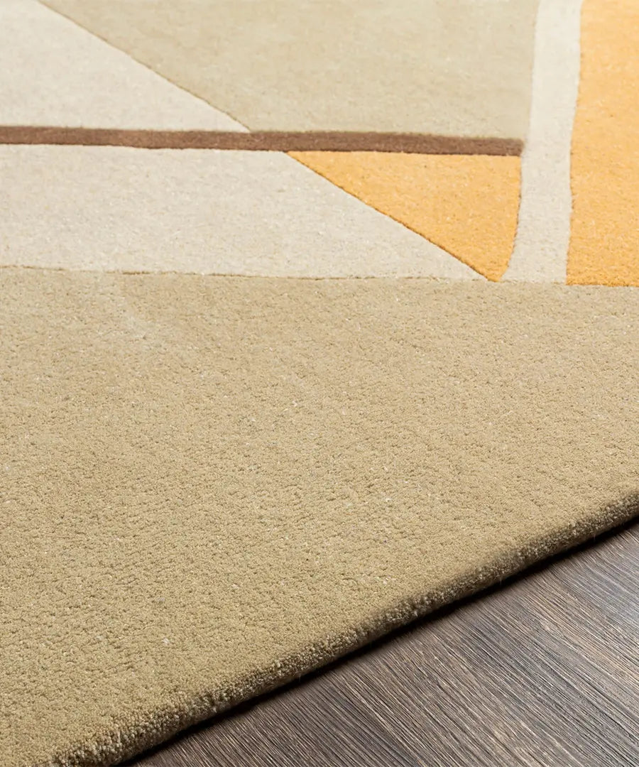 Modern Geometric Area Rug – Yellow, Beige & Brown Abstract Carpet for Living Room, Bedroom & Office Decor