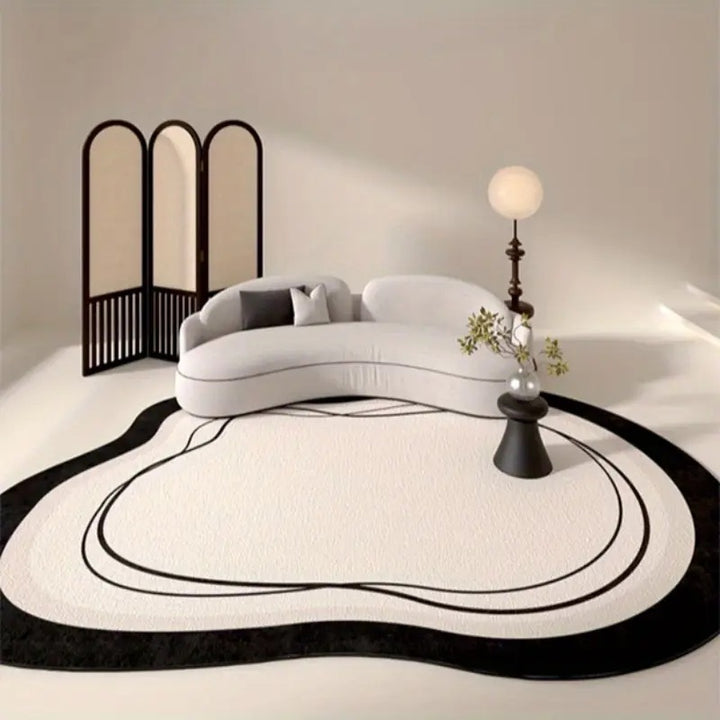 Modern Irregular Hand Tufted Rug, Abstract Black White Area Rug, Scandinavian Minimalist Rug, Contemporary Organic Shape Carpet, Luxury Living Room Decor Rug, Custom Handmade Tufted Rug