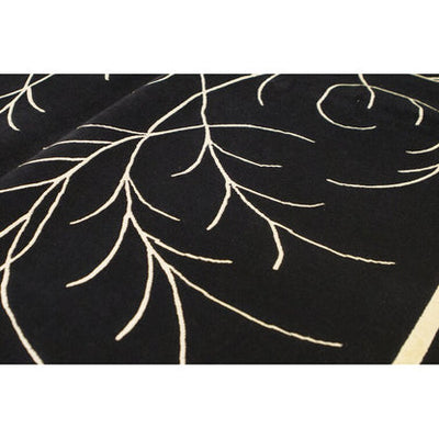 Modern Black Botanical Area Rug – Hand-Tufted Carpet with Elegant Ivory Leaf Vine Pattern for Living Room & Hallway Decor