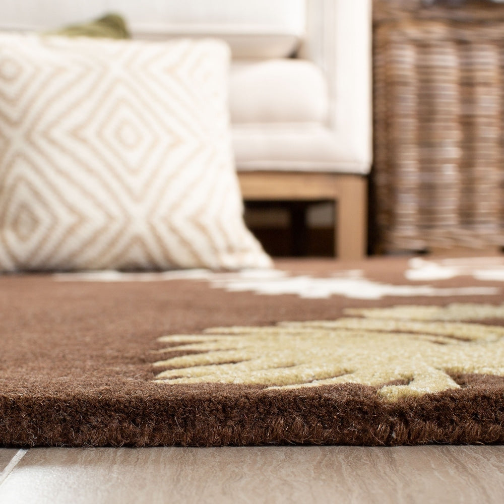Brown Floral Area Rug – Elegant Botanical Leaf Pattern in Beige & White – Soft Hand-Tufted Carpet for Living Room, Bedroom & Modern Home Décor