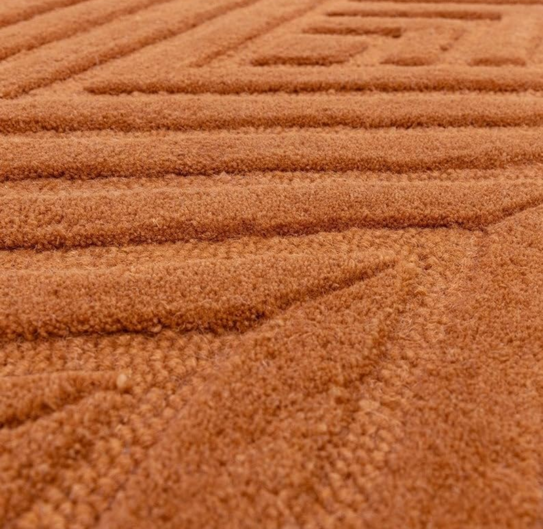 Hand-Tufted Geometric Orange Rug | Modern Area Carpet for Living Room & Home Decor