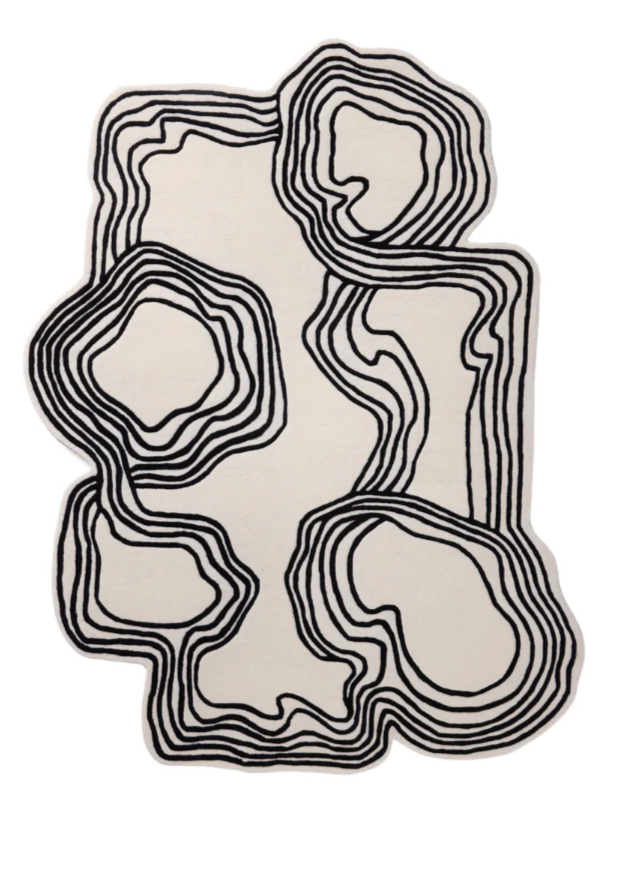 Abstract Black and White Modern Area Rug – Contemporary Artistic Carpet for Living Room, Bedroom & Studio Décor