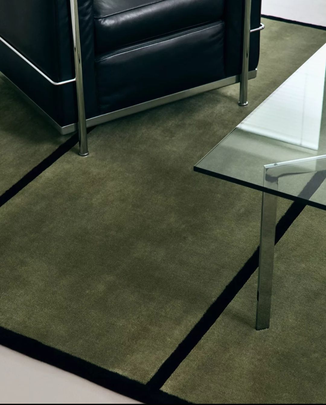 Handmade Olive Green Wool Area Rug – Modern Minimalist Striped Carpet for Living Room, Bedroom & Office