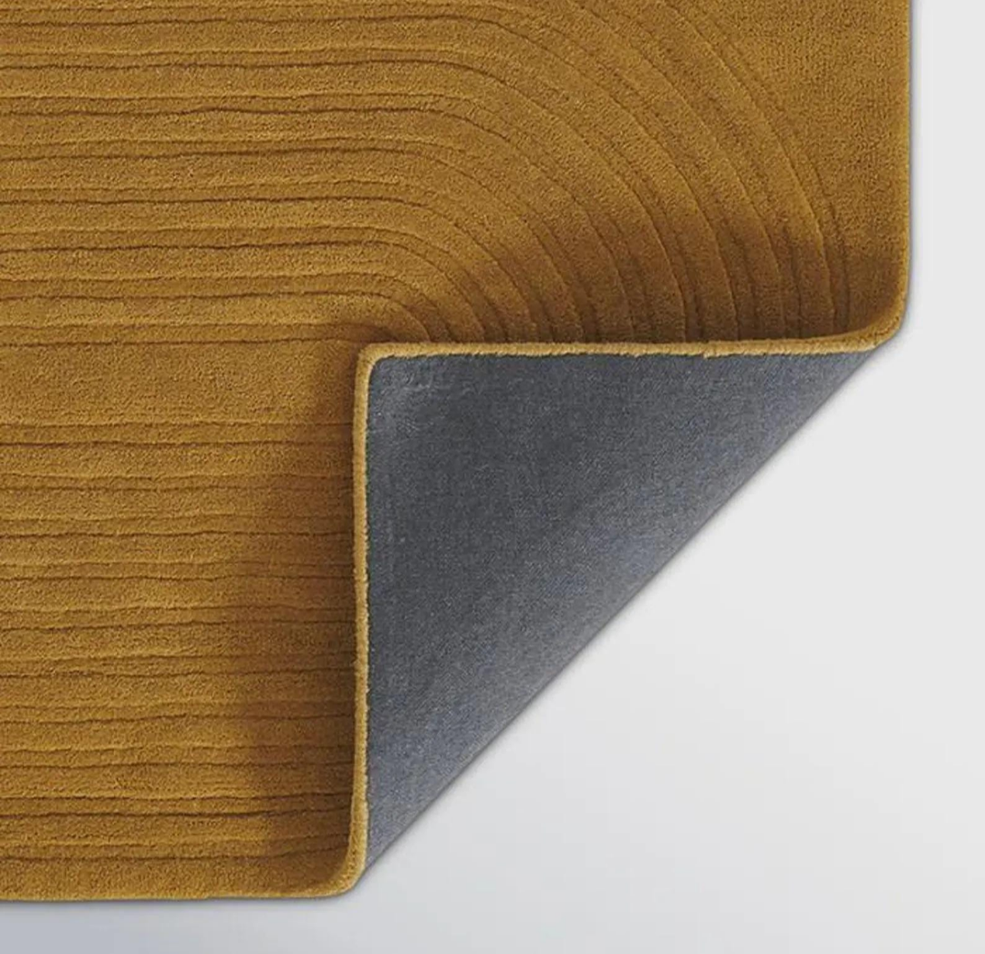 Modern Mustard Yellow Hand-Tufted Wool Rug | Minimalist Arch Pattern Carpet | Contemporary Area Rug for Living Room & Bedroom Decor