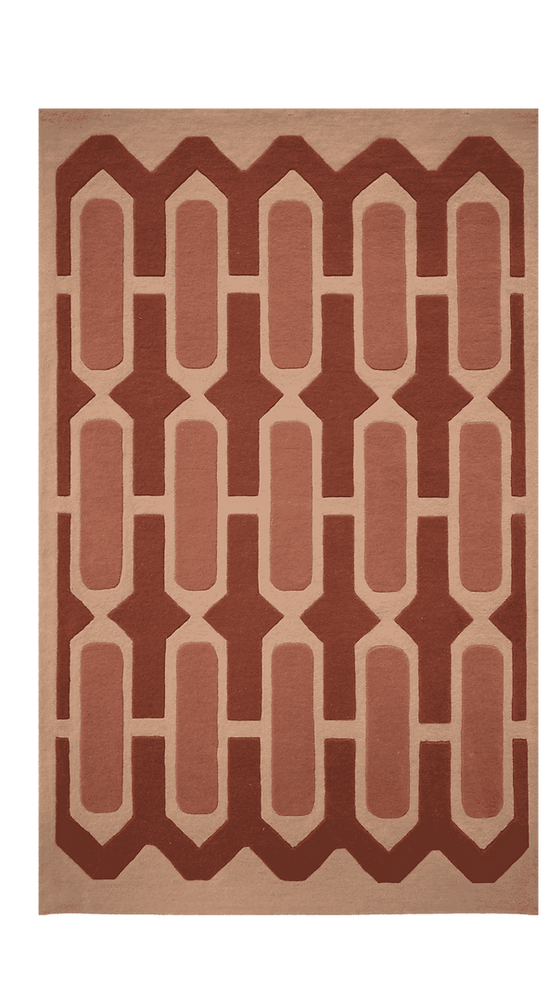 Handmade Geometric Wool Rug – Modern Terracotta & Beige Area Carpet for Living Room, Bedroom & Office Décor