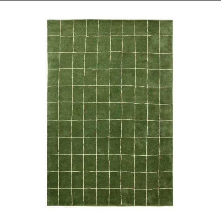 Modern Green Grid Pattern Area Rug – Soft Minimalist Geometric Carpet for Living Room, Bedroom & Home Décor