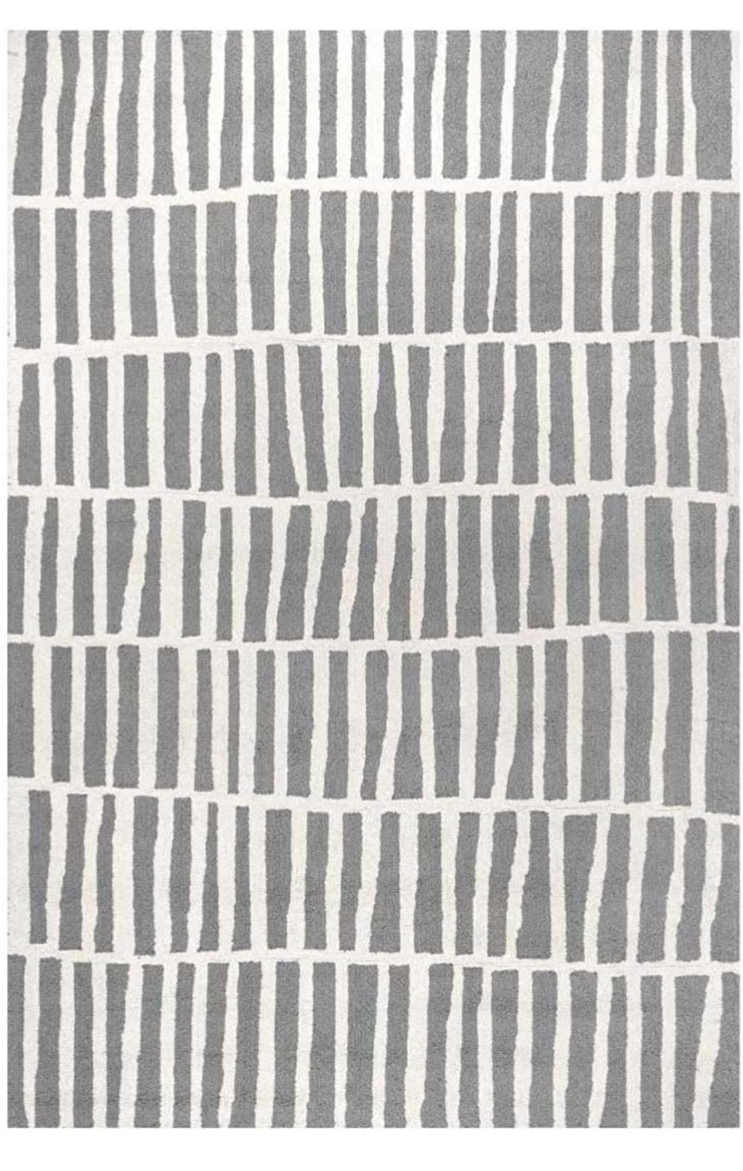 Modern Grey White Wool Rug Geometric Pattern Handmade Area Carpet for Living room