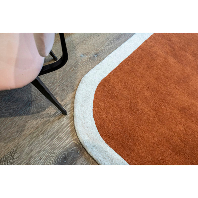 Rust Orange Minimalist Area Rug with Cream Border – Modern Hand-Tufted Carpet for Living Room, Bedroom & Office Décor