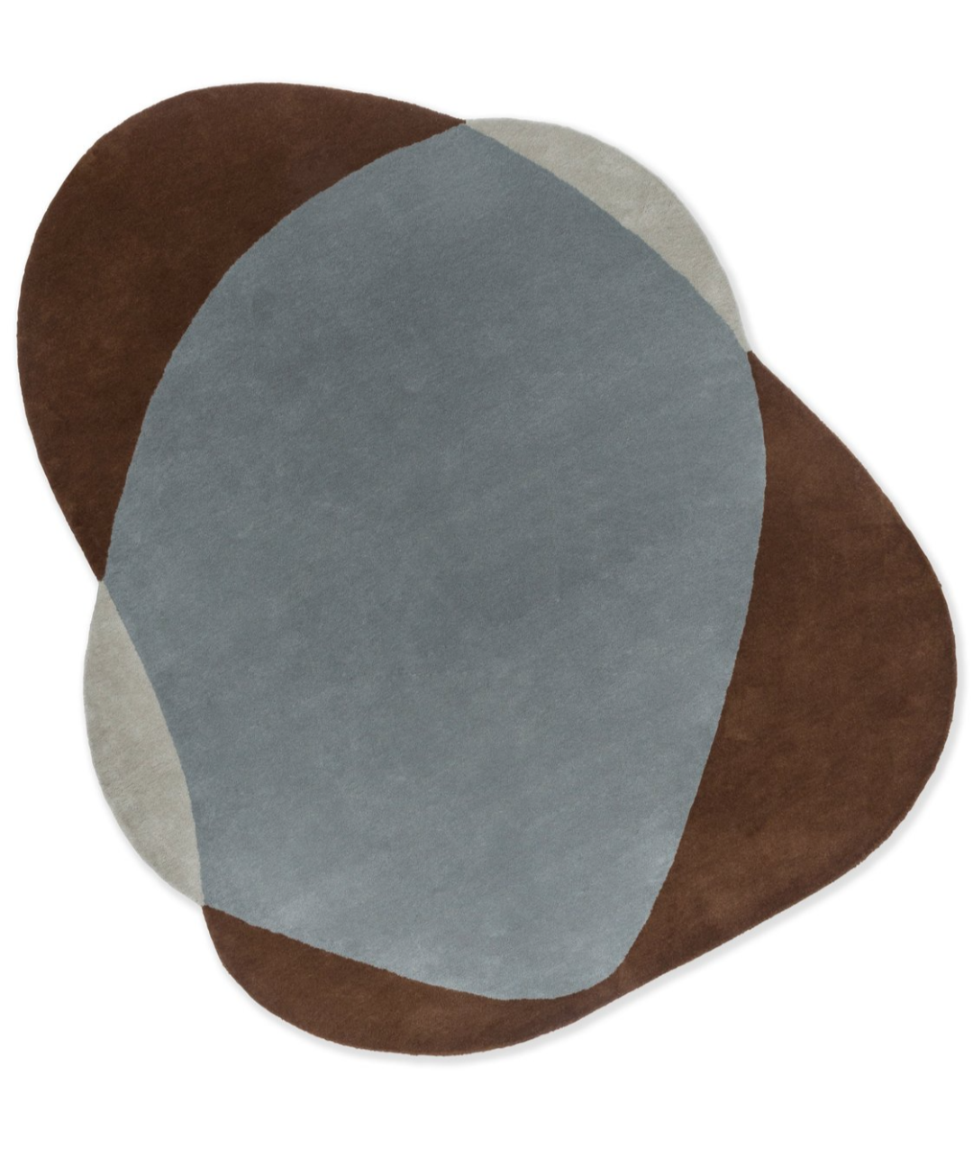 Contemporary Organic Shape Area Rug – Overlapping Blue, Brown & Gray Abstract Design for Modern Living Room & Bedroom Décor
