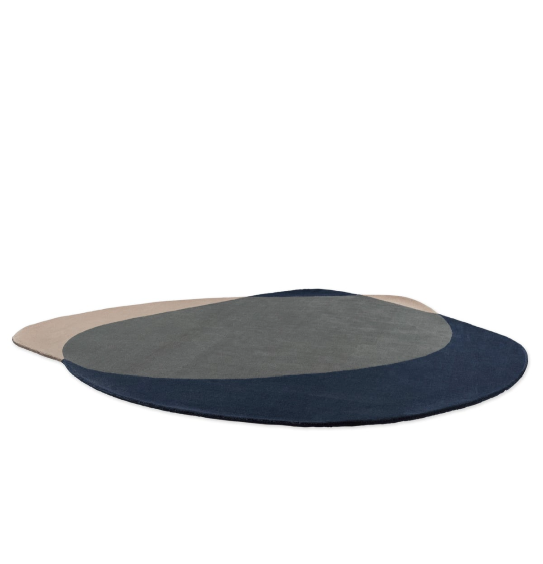 Contemporary Organic Shape Area Rug – Overlapping Navy, Gray & Beige Abstract Design for Modern Living Room & Bedroom Décor